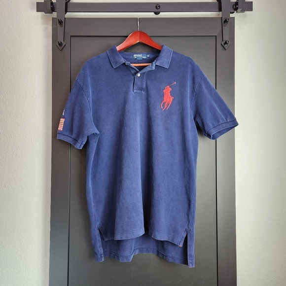 Polo Ralph Lauren Other - Vintage Polo Ralph Lauren Polo Shirt Big Pony W/USA Flag Hit Mens XL Blue